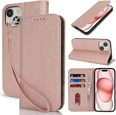 【在庫処分】【Hamany】 iphone15 ケース 手帳型 アイフォン15 ケース ストラップ カード収納 スタンド機能 いphone15 ケース 手帳型 マグネット式 レザー スマホケース iphone 15 耐衝撃 耐久性 耐摩擦 -ローズゴー