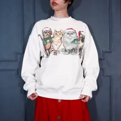 *SPECIAL ITEM* 90's USA VINTAGE FRUIT OF THE LOOM BEST XMAS CAT DOUBLE SIDED PRINT DESIGN SWEAT SHIRT/90年代アメリカ古着クリスマスにゃんこ両面スウェット
