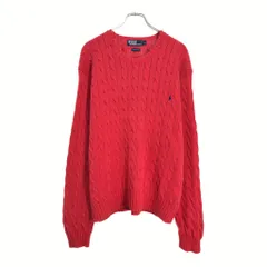 90年代 Polo by Ralph Lauren ポロ ラルフローレン ケーブルニット コットンセーター レッド(メンズ XL)中古 古着 V2176