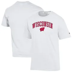 【送料無料】 チャンピオン メンズ Tシャツ トップス Men'sChampion White Wisconsin Badgers Arched Logo T-Shirt Wis White