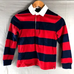 ポロラルフローレン POLO RALPH LAUREN ポロシャツ キッズ 長袖 ラガーシャツ ボーダー ロゴマーク コットン100％ ネイビー系 レッド系 130センチ 2025082500086