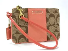 COACH コーチ シグネチャー キャンバス×レザー マルチポーチ マルチケース 小物入れ ブラウン系×コーラルオレンジ系 DJ1257