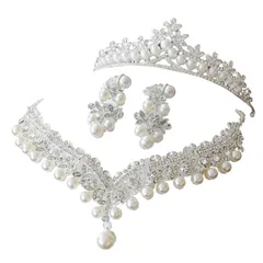 アクセサリー3点セット ティアラ ネックレス イヤリング ウエディング ブライダル ウエディングティアラ アクセサリー ヘッドアクセサリー 結婚式 パール[B286]