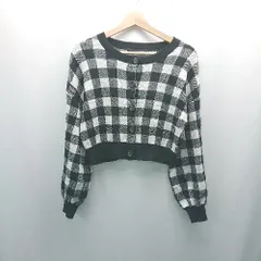 ◇ Heather フロントボタン チェック柄 ニット セーター 長袖 カーディガン サイズF ブラック ホワイト レディース E  【1310050036980】