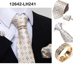 発表会　シルバー 花柄　ネクタイ　ポケットチーフ　カフスボタン　リング　4点 セット　結婚式　イベント　卒業式　入学式　入社式　父の日　七五三祝い　ダンスパーティー　バーテンダー　格安　クリーム色　ベージュ色　ライトブルー色　シルバー色　花柄　風