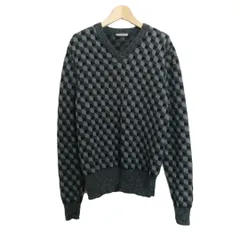美品 BOTTEGA VENETA ボッテガヴェネタ ニット セーター プルオーバー イントレチャート柄 Vネック 長袖 袖リブ ウール グレー サイズ48 メンズ