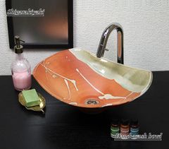 信楽焼 手洗い鉢 洗面ボウル 陶器 幅42cm 大型サイズ あかつき長角ソリ型手洗い鉢 tr-4109