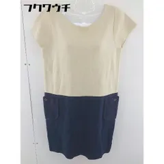 ◇ HUMAN WOMAN コットン ニット セーター 半袖 膝丈 ワンピース サイズM ベージュ ネイビー レディース  【中古】 【1109080003594】