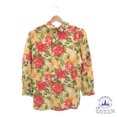 ☆美品☆ At Random トップス シャツ ブラウス 長袖 エレガント レディース クリーム ピンク 花柄 日本製 901-16231 送料無料 古着