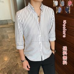 送料無料　シャツ 七分丈袖シャツ 七分袖 カジュアルシャツ メンズ トップス 半袖 ストライプ 速乾性 ゆったり 夏服 服 羽織り 開襟シャツ 大きいサイズ