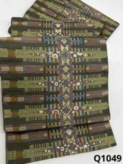 袋帯 金糸 個性的 エスニック調 正絹 六通 Q1049