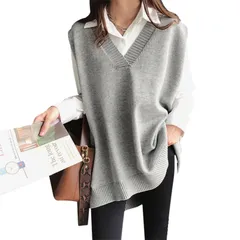 【即日発送】レディース ニットベスト セーターベスト 春 秋 冬 ニット 大きいサイズ vネック グオーリーブナー ゆったり セーター オフィス ベスト 春服 ロング オーバーサイズ [Guooryvner] 薄手 ノースリーブ おしゃれ トップス カジュアル