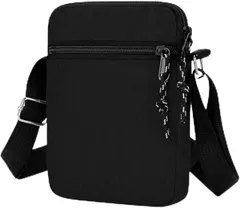Kanpari ミニショルダーバッグ サコッシュ 小さめ ショルダーポーチ スマホバッグ ミニバッグ 斜めがけ 肩掛け ショルダーバッグメンズ レディース 子供 キッズ ナイロン 薄型 小型 軽量 コンパクト 防水 撥水(ブラック)
