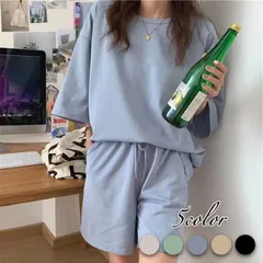 セットアップ Tシャツ パンツ レディース カジュアル 短パン ルームウェア 楽ちん 可愛い ゆったり ⚫︎blue⚫︎ 【送料無料】【数量限定】【安心/安全・追跡可能配送】 ♠のサムネイル