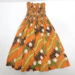 D■フラダンス用■ハンドメイド 総柄 パウスカート フリーサイズ ハワイアン■橙/62g【中古】