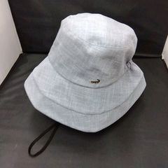 クロコダイル ハット 帽子 M 大きめつば 遮光99.9 青 あご紐付き