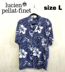 lucien pellat-finet アロハシャツ　Lサイズ　レーヨン100％　スカル　骸骨　ハイビスカス　ルシアン ペラフィネのサムネイル