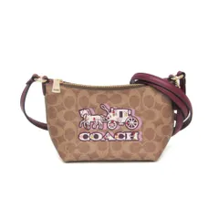 コーチ(Coach) シグネチャー ホース アンド キャリッジ ジップ トップ CX606 レディース レザー,PVC ショルダーバッグ ベージュ,ブラウン,パープル