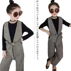 子供服 フォーマル 女の子 スーツ 3点セット ベスト ロングパンツ 長袖tシャツ パンツスーツ セットアップ チェック柄 リボン 入学式 卒業式 スーツ 上下セット 女の子 ジュニア 子供服 ガール#tgbt372