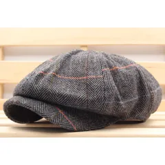 キャスケット帽子 チェック柄 ウール混 キャップ 帽子 56cm~59cmメンズ レディース GY 秋冬 KC86-1