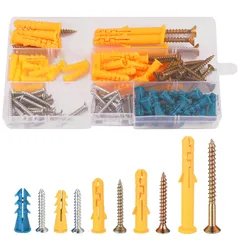 新品 ボードアンカー 膨張チューブ 6種サイズ 100本セット ネジ付き 収納ケース付き アンカーボルト 石膏ボード アンカー 回転防止 固定具 乾式壁アンカーキット 工事用 固定用
