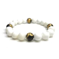 10mm 四神獣金彫オニキス×ホワイトオニキス パワーストーン ブレスレット天然石 運気上昇 開運 金運 恋愛運 お守り 青龍 白虎 玄武 朱雀 メンズ・レディース　男性・女性　数珠ブレス　開運  [l]