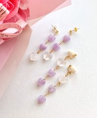 アメジスト＆ローズクォーツの3連ハートピアス♡金属変更無料♡