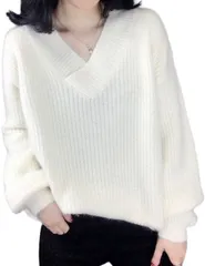 NEIMAN BY(ニーマンバイ) やわらか Vネック ニット セーター シンプル 無地 レディース( ホワイト,  XL)