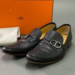 4e10 HERMES エルメス シェーヌダンクル ビジネスシューズ 42 ブラック レザー 革靴 フォーマル イタリア製 箱 保存袋付き