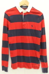 【中古】 POLO RALPH LAUREN メンズラガーシャツ XS ラガーシャツ POLO RALPH LAUREN XS 紺 ネイビー 赤 レッド ボーダー