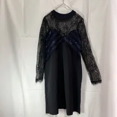 美品 ZARA BASIC ザラ ベーシック レディース ドレス  ワンピース M ブラック ネイビー レース フリンジ ミニ丈 チュニック 透け感 おしゃれ かわいい 結婚式 二次会 パーティ セレモニー  フォーマル