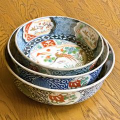古伊万里 色絵 深鉢 三重鉢 三つ鉢 三つ組鉢 大鉢 3点セット 鳳凰 盛り