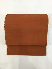 八寸なごや帯/美品/紬/正絹/オレンジ/無地/開き仕立て/10548