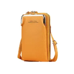 [IBUKI-STYLE] がま口 スマホ ポシェット ショルダー バッグ 縦型 ポーチ お財布 携帯 軽量 斜め掛け レディース シンプル ミニ 小銭 ファスナー カード 定期 ティッシュ 定期入れ 布 ティーン 電車 留め具 登山用 登山 道 [オレンジ]