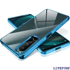 SONY Xperia 5 III ケース クリア スマホケース Xperia5iii SO-53B SOG05 カバー 透明 薄型 ソフト TPU 耐衝撃 メッキ加工 ストラップホール付き 軽量 ブルー 595