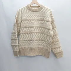 ■ LOWRYS FARM 総柄 長袖 ニットセーター サイズF ベージュ ライトブラウン レディース E  【1406050098018】