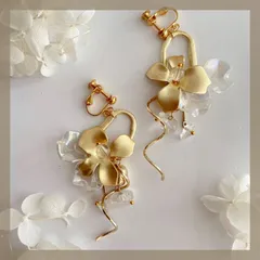 【304ステンレス ポスト 24KGP 本金メッキ】 マット メタル フラワー ワイヤー ピアス 天然石 クォーツ クリスタル オーロラ 花びら ゴールド シルバー ビーズ ハンドメイドピアス アレルギー対応 【イヤリング変更可能】