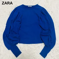 【USED】ザラ ZARA ボリュームスリーブ トレーナー スウェット ロイヤルブルー 無地 プルオーバー Sサイズ