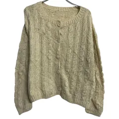 ニット セーター カーディガン レディース L 程 イエロー ボタン ケーブルニット シンプル 秋冬 古着卸 アメリカ仕入 a612-7099