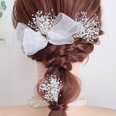 かすみ草 チュールリボン 白 ヘアピンセット お呼ばれ ブライダル 浴衣 卒業式 結婚式 ヘアアクセサリー 髪飾り