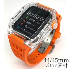 GimelZayin オレンジ★アップルウォッチ ラバーベルト カバー　クリア ケース 44mm 45mm 4 5 6 7 8 se スポーツ メンズ レディース Apple Watch バンド
