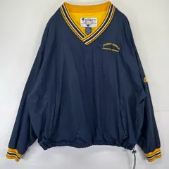古着 90's/90年代 チャンピオン Champion ナイロンジャケット プルオーバー 大きいサイズ Vネック ワッペン 2XL  ネイビー メンズ