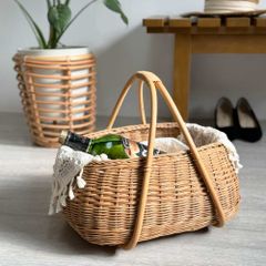 ラタン　ピクニックバスケット　曲げ木用いたワンハンドル　丁寧な編み込み Amazon｜NJNEW ワンハンドル ピクニックバスケット かごバッグ