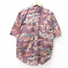 XL/古着 半袖 シャツ メンズ 00s 総柄 コットン ボタンダウン 紫他 パープル 25may15 中古 トップス
