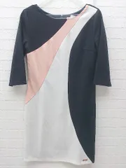 ◇ Rady レディ バックジップ ボートネック 五分袖 膝丈 ワンピース M ネイビー オフホワイト ピンク *  【1002797553416】