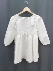 ◇ ◎ ●未使用● ems excite タグ付き 八分袖 リボンジャガードチュニック サイズF オフホワイト系 レディース P  【1405290008658】