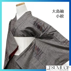未着用　小紋　大島紬　竹　泥染　破れ横縞　着物　084a d