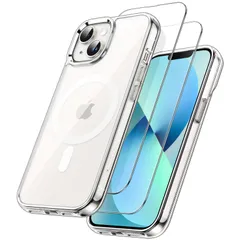 新品 JETech 3 in 1 iPhone 13 mini 5.4 インチ用 マグネット ケース 2枚強化ガラスフィルム付き MagSafe対応 耐衝撃バンパー スマホカバー (クリア)