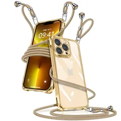 iPhone 13 Pro ケース クリア ショルダー iPhone13Pro スマホケース アイフォン13Pro カバー 肩掛け 斜めかけ 縄掛けケース 透明 薄型 軽量 TPU 携帯ケース 紐付き 斜めがけ 織りストラップ付き 長さ調整可能 取り外し可 0