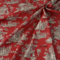 トワルドジュイ 田園 輸入生地 フランス（ルージュ） トワル・ド・ジュイ フランス製 生地 カーテン生地 ファブリック カルトナージュ お茶箱 テーブルクロス カット販売